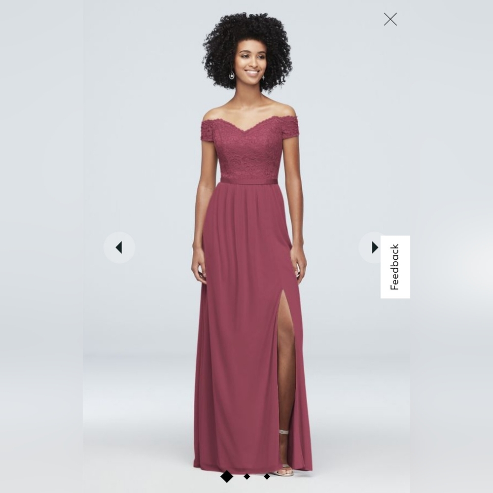 Off-the-shoulder lace and mesh bridesmaid dress | David's Bridal | STYLE# F19950